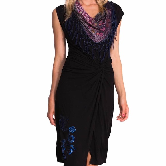 Desigual Dress with Built-in Fringed Scarf