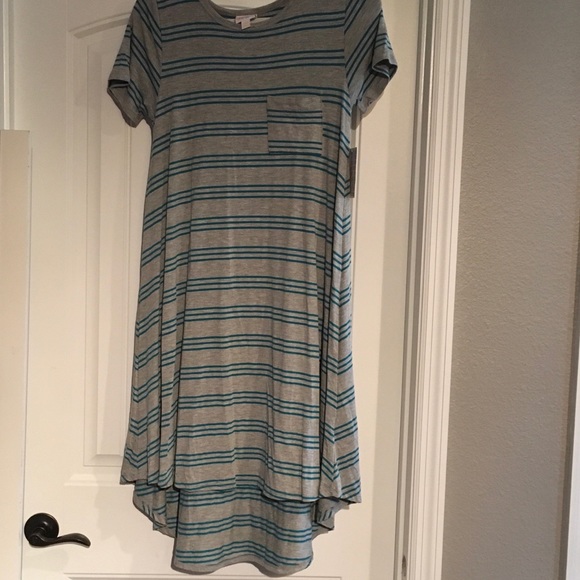 LuLaRoe XXS grey/teal striped Carly - Picture 4 of 4