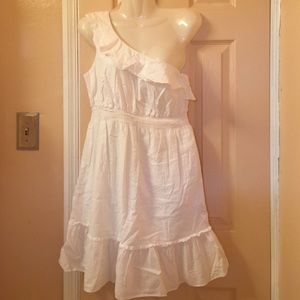White Beach cover up  Ruffle One Shoulder Dress