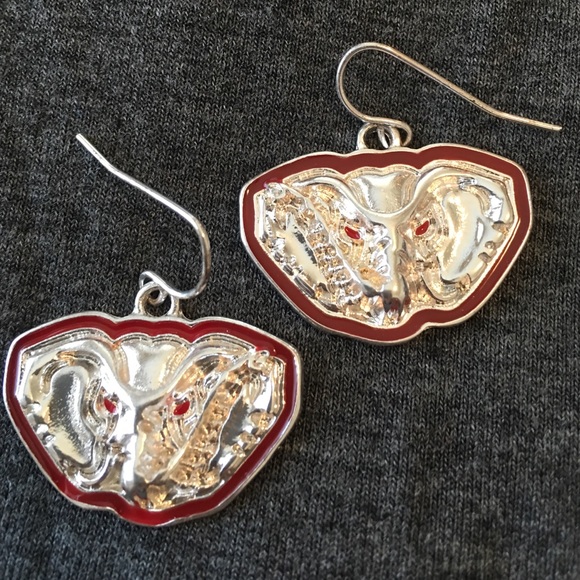 ALABAMA FANS Pierced Earrings Elephant red trim - Picture 2 of 4
