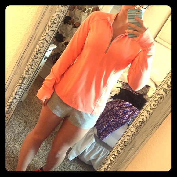 Neon orange Reebok long sleeve pullover half zip