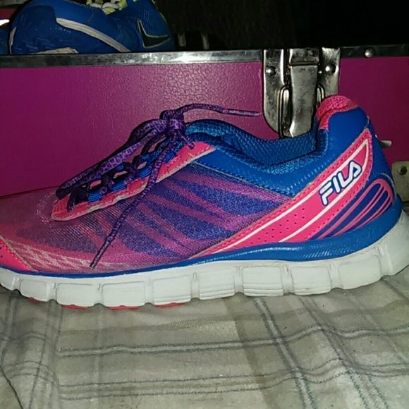 Pink and blue tennis shoes