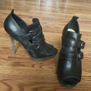 Black leather coach booties