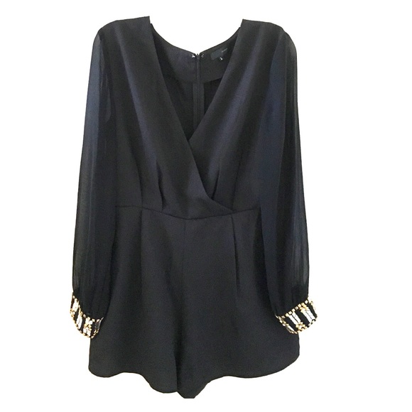 Black low cut v-neck romper