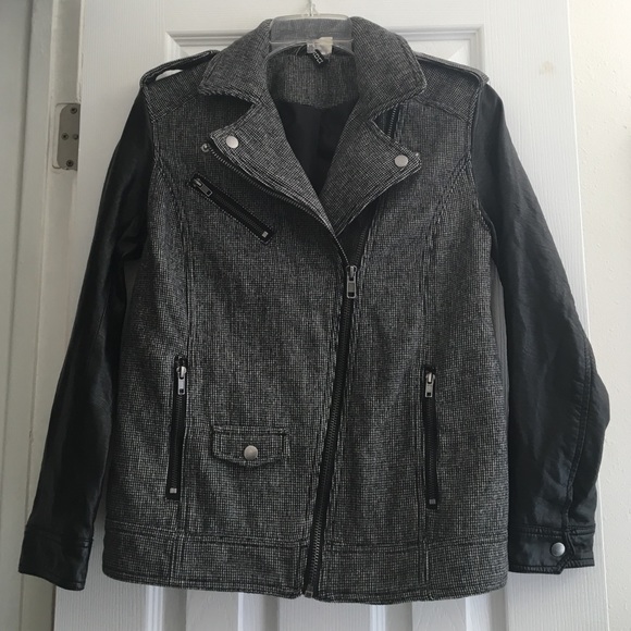 H&M Jackets & Blazers - Moto style tweed/leather jacket