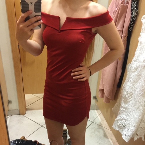 Tight off the shoulder red homecoming dress