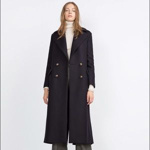 Zara Extra Long navy 100% wool Peacoat