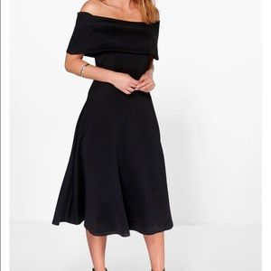 BOOHOO SIZE 12 BLACK OFF SHOULDER DRESS WORN ONCE