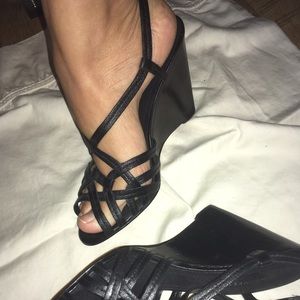 Nine West black leather wedge