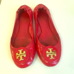 Tory Burch red patent flats