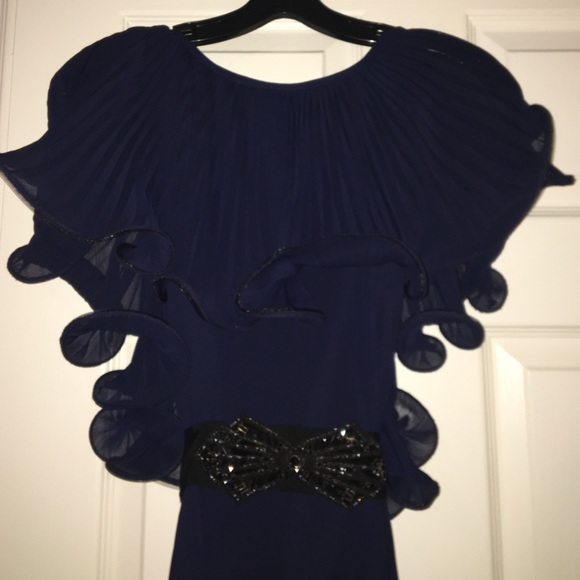Badgley mischka navy dress Black beaded belt