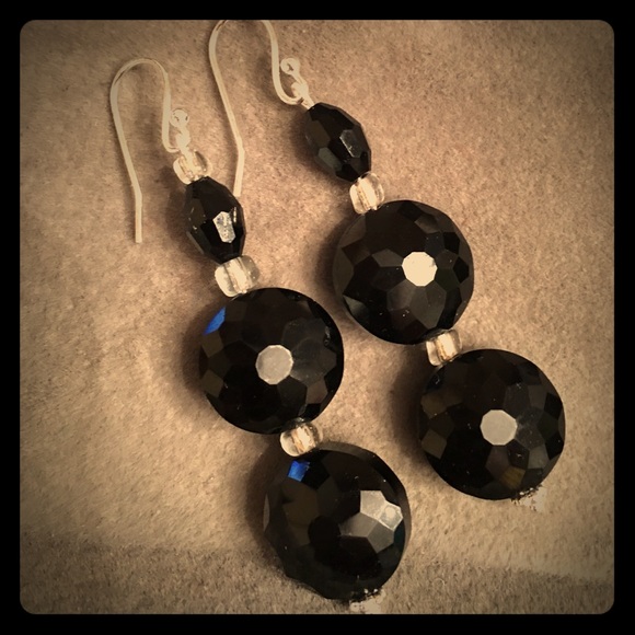 Black Glass and Sterling Handmade Earrings