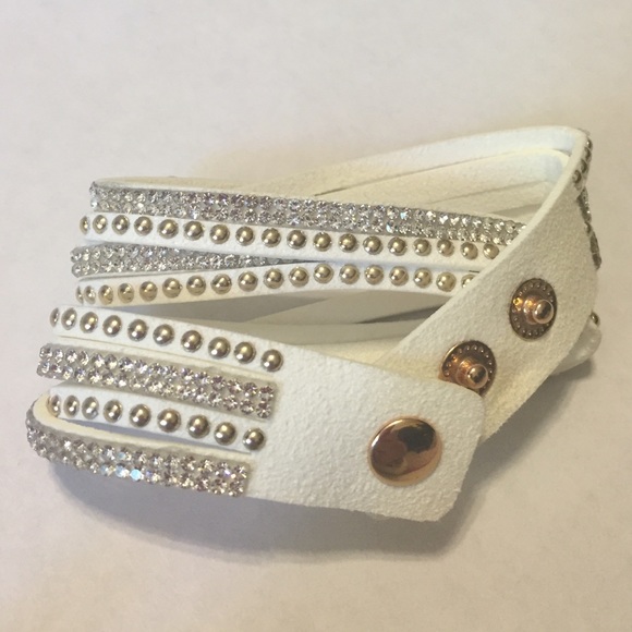 Double Wrap Bracelet Faux White Leather - Picture 2 of 4