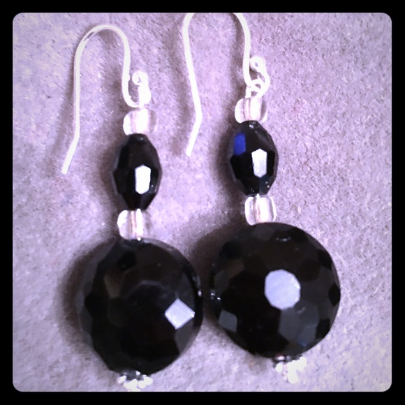 Black Glass and sterling silver Earrings