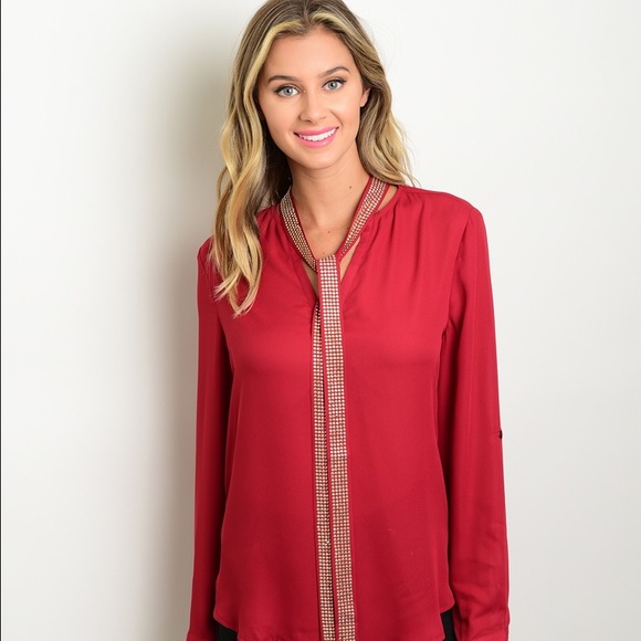 RolyPoly Tops - Red Blouse with Neck Tie