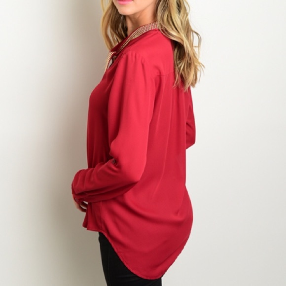 Red Blouse with Neck Tie - Picture 3 of 3