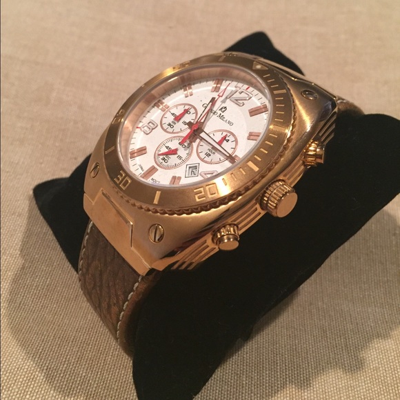 Gold Giorgio Milano watch w genuine leather band. - Picture 2 of 4