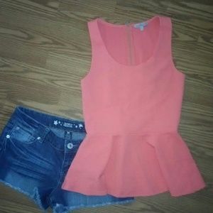 Beautiful Coral Peplum Top Medium
