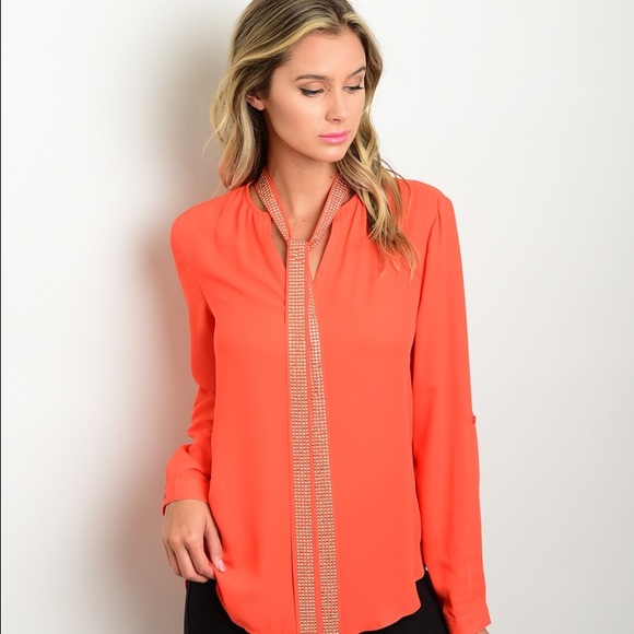RolyPoly Tops - Orange Blouse with Neck Tie