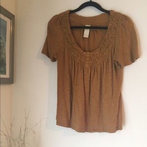 Anthropologie Mustard Ruffle T-Shirt