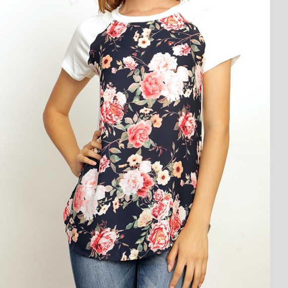 First Looks Tops - Navy/Ivory Floral Tee