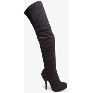 Forever 21 Faux suede black stretch thigh boot