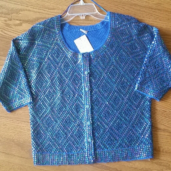 Free People Blue sequined cardigan NWT