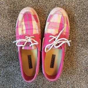 Sperry Top Sider pink plaid boat shoes