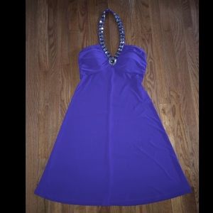 Purple Jeweled Halter-Neck Dress