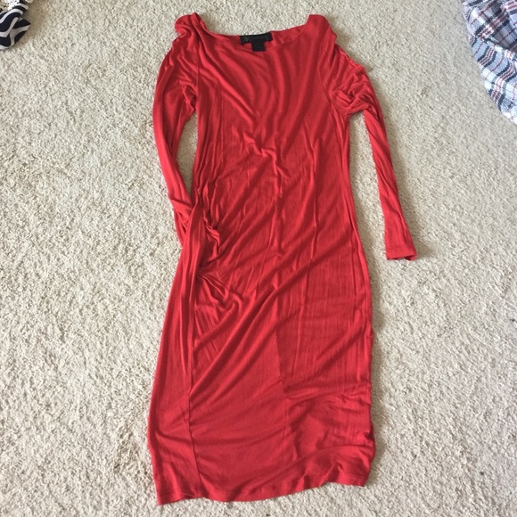 Red dress with waist cinching