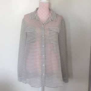 Sheer Button-Up in Mint and Brown