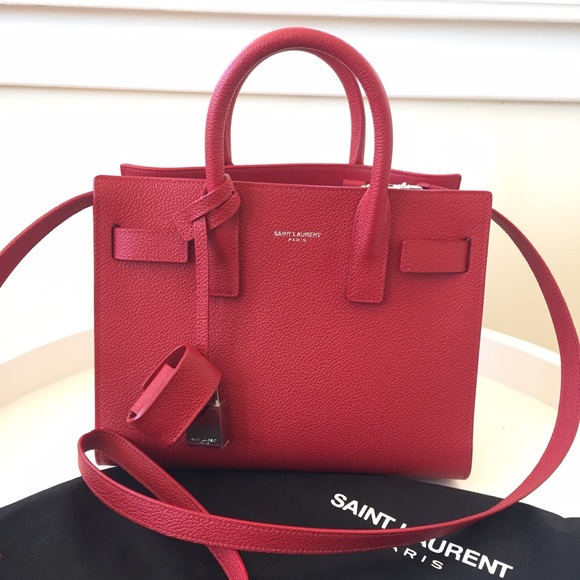 Red Pebble Leather Nano Crossbody Bag.