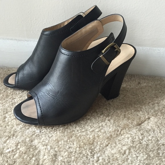 Diba True Leather Black Sling Peep Toe Heels 8.5