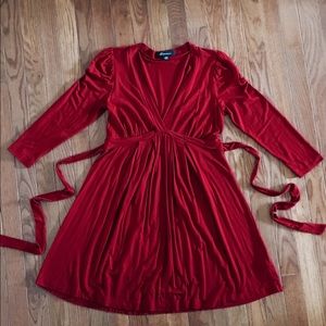 Deep Red Knit V-neck 3/4 Sleeve Mini Dress