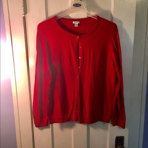 Red long sleeved cardigan