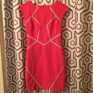 Pink and cream mesh cut out dress