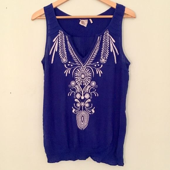 Anthropologie Lilka Royal Blue Beaded Tank NWOT