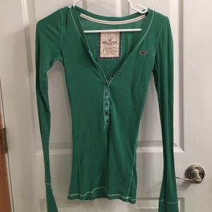 Hollister long sleeve Henley emerald green shirt