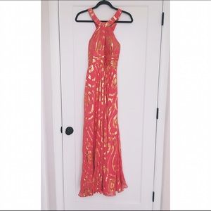 Aidan Mattox Coral & Gold Gown