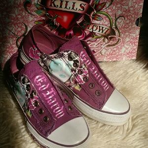 Ed Hardy low rise, no lace sneakers