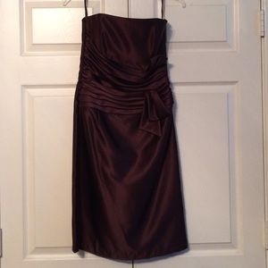 Brown satin strapless dress