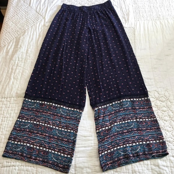 Navy patterned palazzo pants