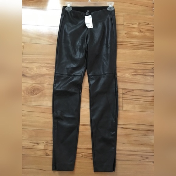 H&M Leather Look Pull On Woman's Pants, 4