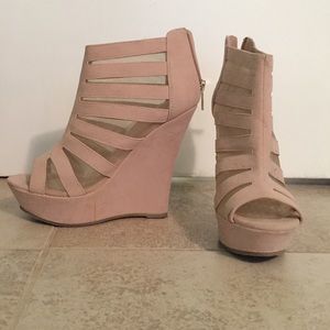 Tan, wedges, back zipper