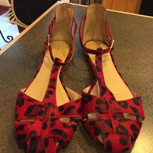 Red leopard calf hair flats