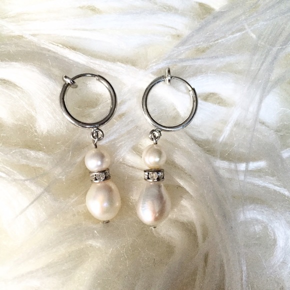 Freshwater Pearls & CZ Drop Earrings - Picture 1 of 2
