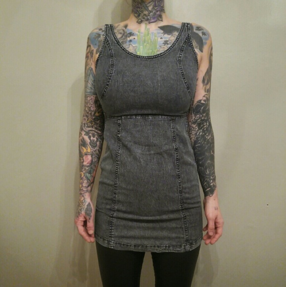 Black Denim Zip-Up Dress.