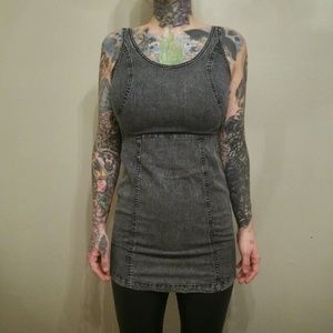 Black Denim Zip-Up Dress.