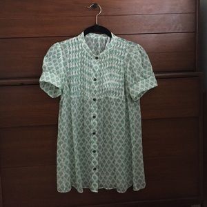 Silk DvF green and white smocked blouse- NWT