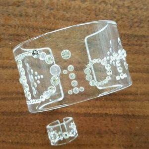 Christian Dior Lucite Cuff & Ring w/ Rhinestones